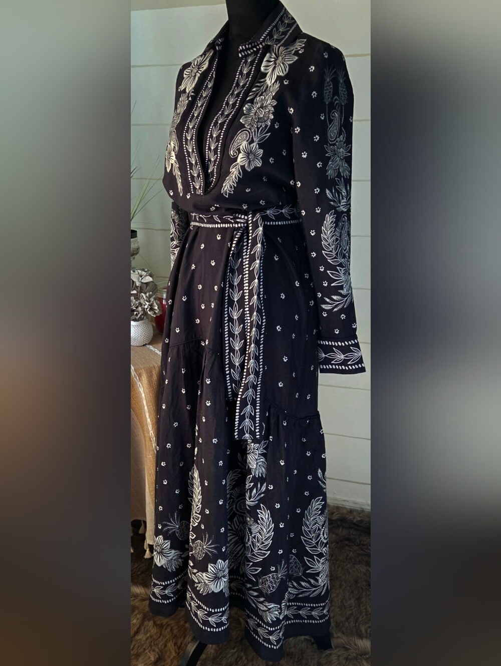 FARM Rio Black Floral Paisley Bloom Cotton Blend Maxi Dress Small Western Boho - Picture 10 of 13